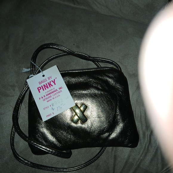 Pinky Handbags - Pinky Black Leather Crossbody with Gold X Accent